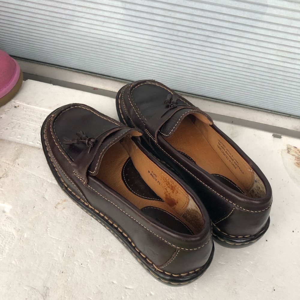 Born Women’s Brown Leather Suede Tassel Slip On Loafers Flats Shoes Size 6.5 - Picture 8 of 12